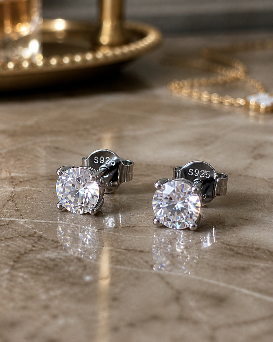 4mm Earring Stud on marble
